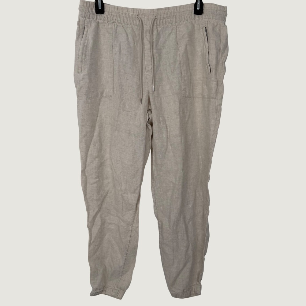 Athleta Cabo Womens XL Tall 100% Linen Jogger Pants Oatmeal Beige Drawstring